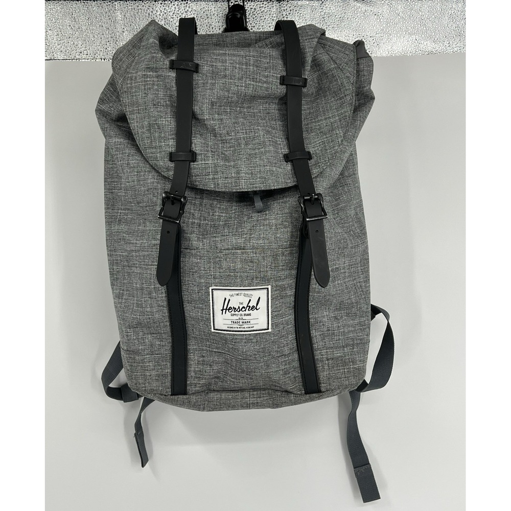 Herschel Retreat Backpack Grey Raven Crosshatch Padded‎ Soft Laptop Pocket